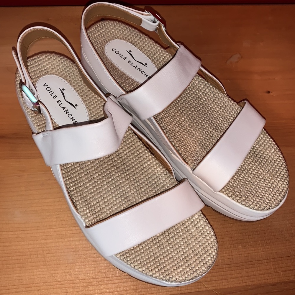 New Voile Blanche White Leather Platform Sandals